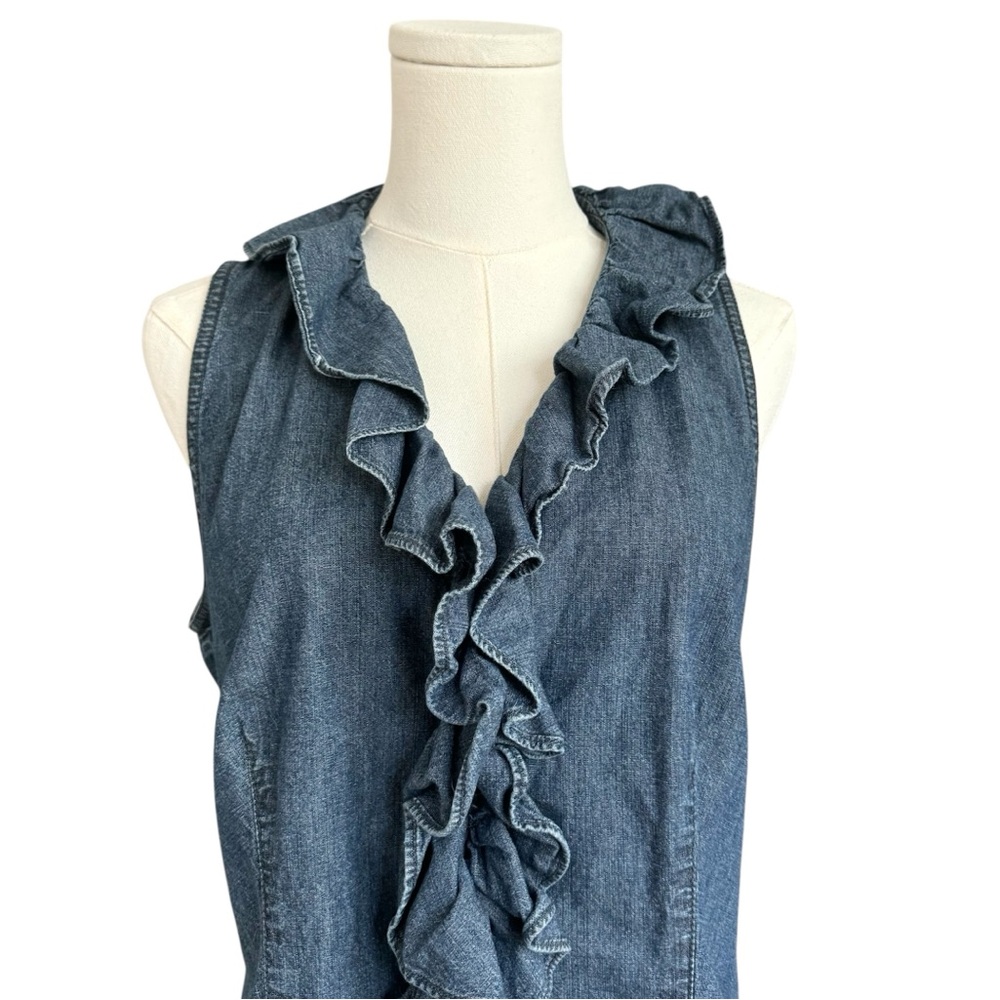 Chaps Denim Ruffle Button Top - image 5